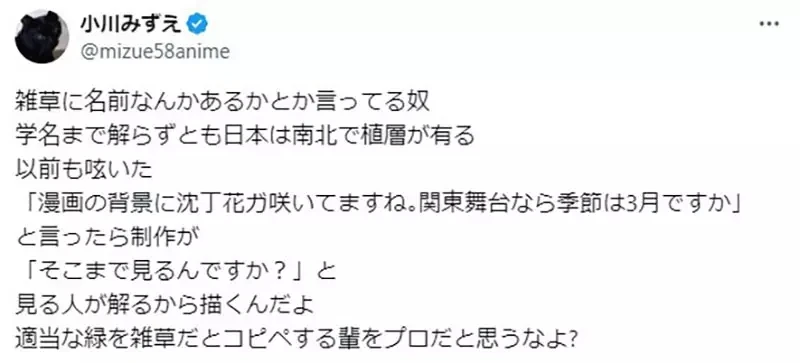 《资深动画师小川みずえ》论动画当中出现的杂草 看气氛画就好还是应该讲究生态呢?