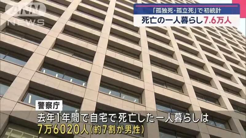 日本警察厅首次发表孤独死的统计报告 其中七成为男性!?
