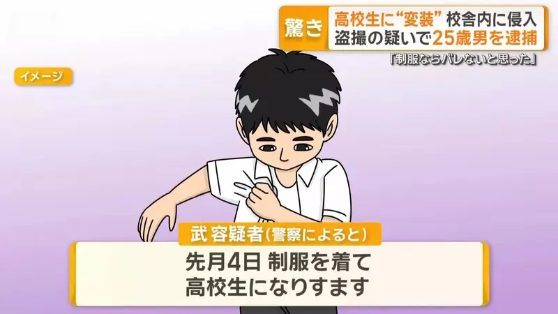 日本上班族打扮成高中生潜入校园 冒充高中生成功拍到女学生的胖次