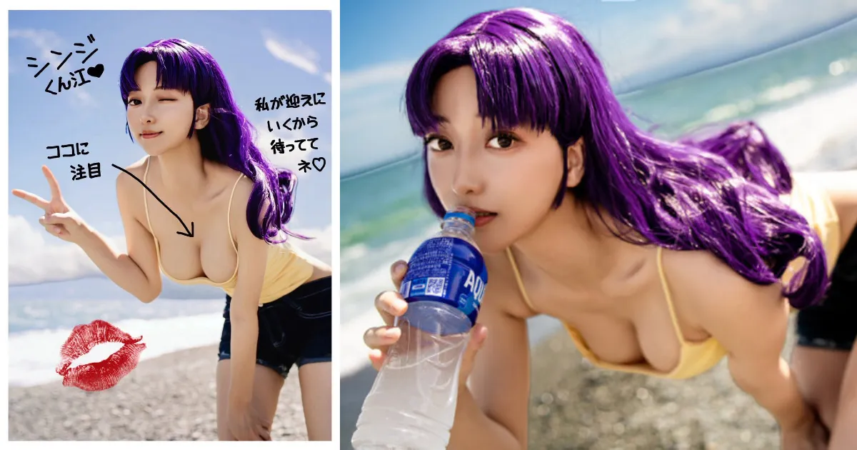 Coserミンミコ扮《新世纪福音战士》葛城美里展现成熟女人魅力 海边阳光风情让人目不转睛!