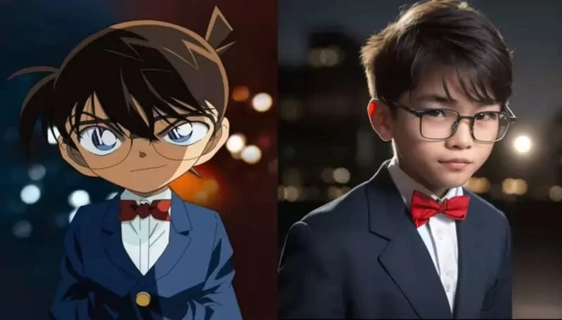 AI技术角色真人化《名侦探柯南》人工智能合理化画面的方式,就是将小兰姐姐头上的角变成建筑钢材